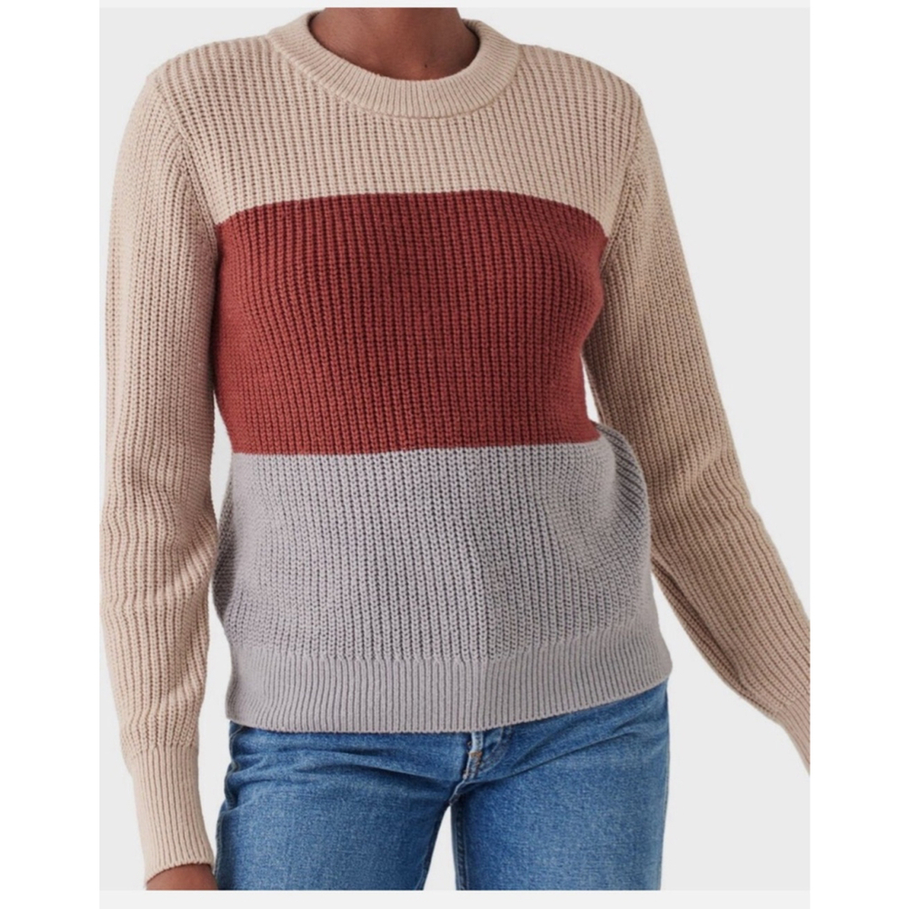 Faherty Women’s Cozy Cotton Crew Color-block Granola Fisherman Sweater Small - Picture 1 of 10